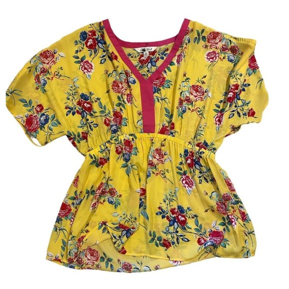 Pioneer woman Peasant Boho‎ Blouse Yellow with Flowers Flowy Medium - Picture 1 of 3